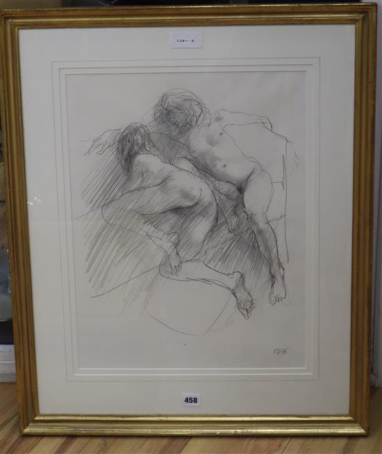 Ralph Brown (1928-2013) pencil drawing, Reclining nudes, initialled and dated 76, 51 x 39cm